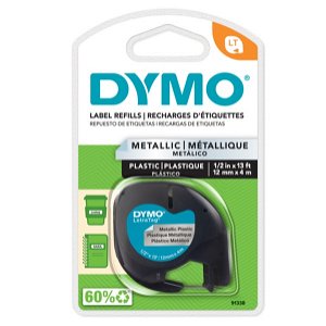 Dymo 12mm x 4m Genuine LetraTag Plastic Tape Labels - Silver